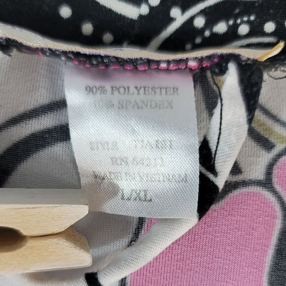 California Dynasty Dressing Gown Robe Black Pink Large XL Silky Belt Floral VTG - Picture 8 of 8